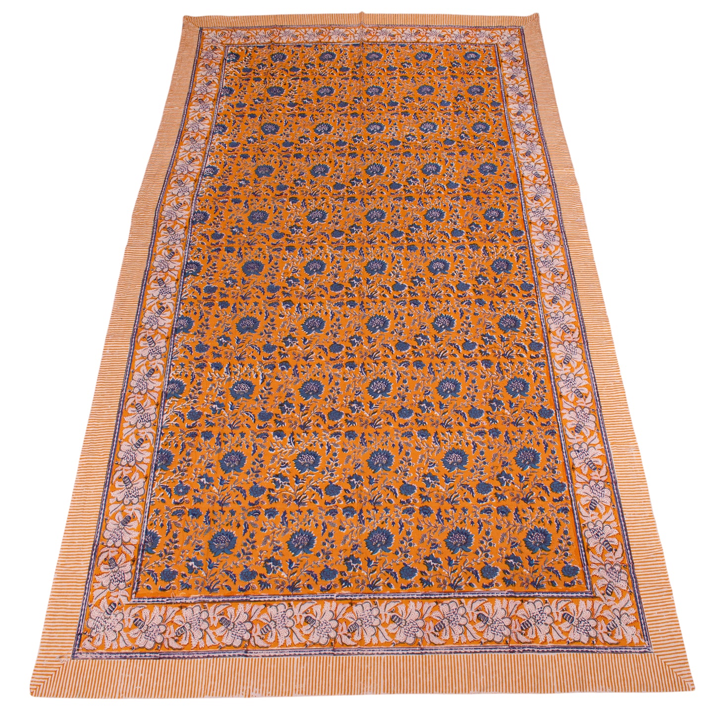 Floral Block Print Cotton Tablecloth for Modern Dining Spaces - 60x90