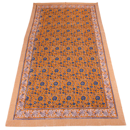 Floral Block Print Cotton Tablecloth for Modern Dining Spaces - 60x90
