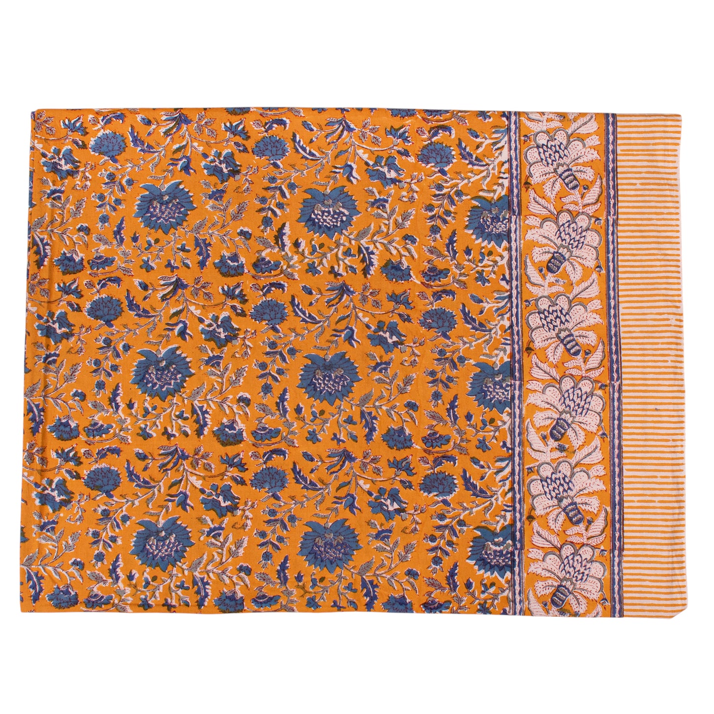 Floral Block Print Cotton Tablecloth for Modern Dining Spaces - 60x90