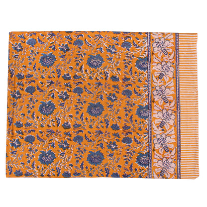 Floral Block Print Cotton Tablecloth for Modern Dining Spaces - 60x90