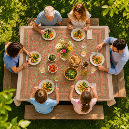 Luxury Cotton Tablecloth with Traditional Hand Block Print Pattern - 60x90