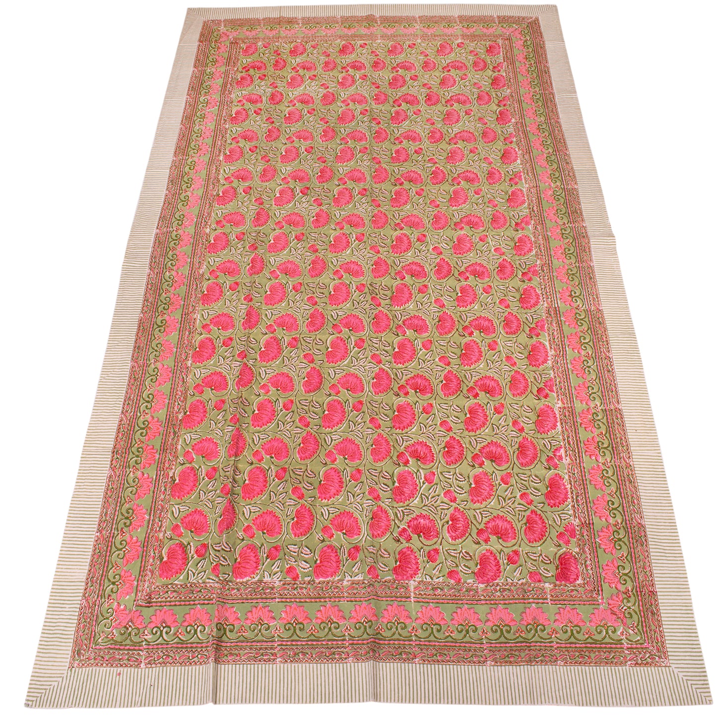 Luxury Cotton Tablecloth with Traditional Hand Block Print Pattern - 60x90