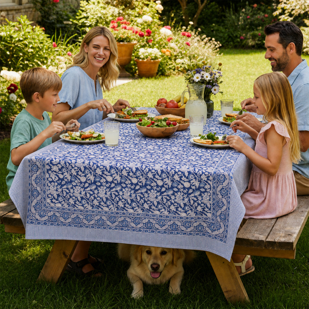Hand Block Cotton Tablecloth 60x90 | Boho Table Cover