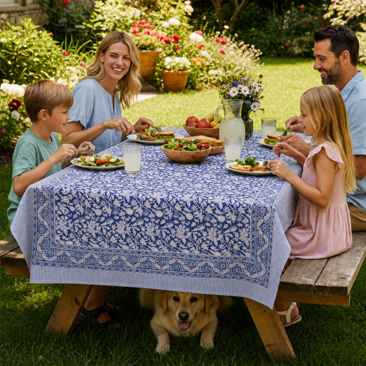 Hand Block Cotton Tablecloth 60x90 | Boho Table Cover