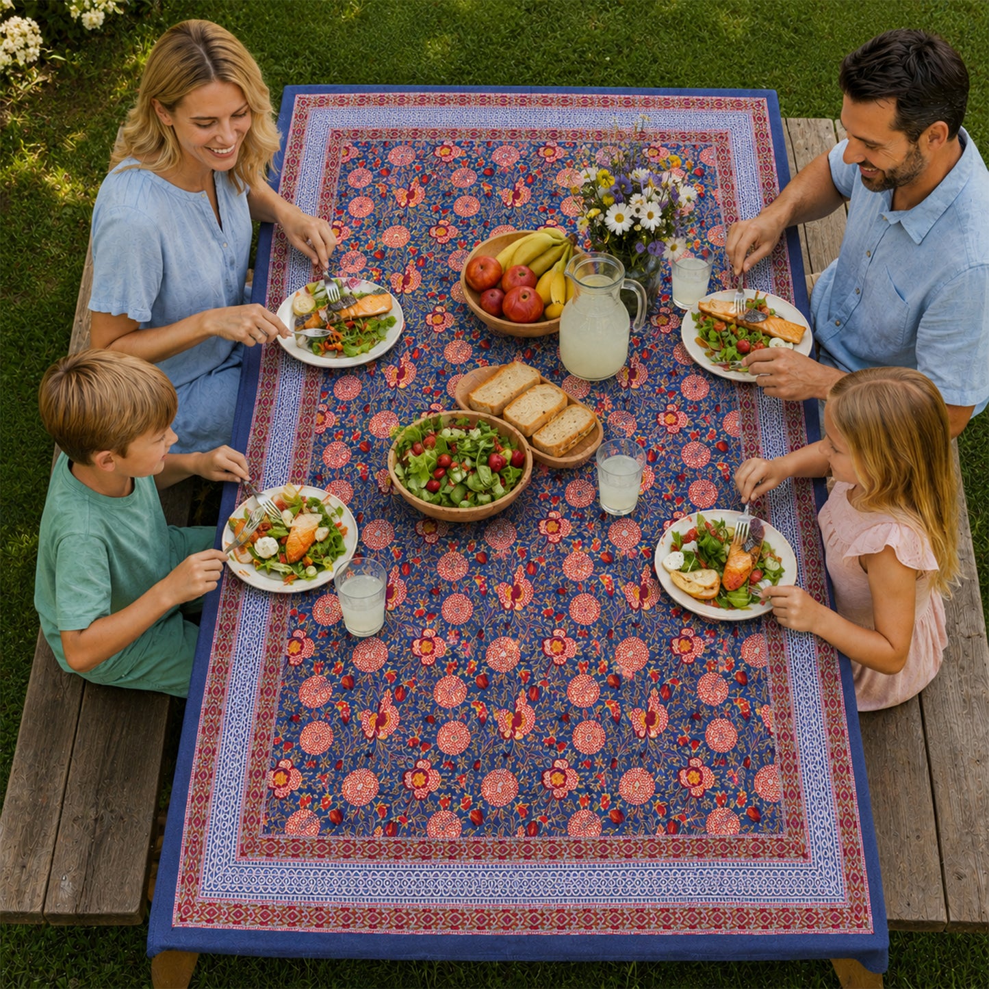 Elegant Floral Dining Table Cover in Hand Block Printed Cotton - 60x90