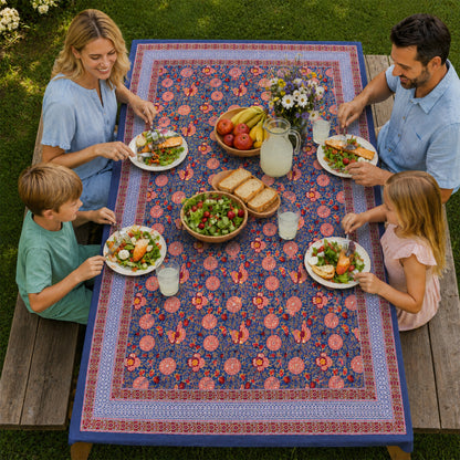 Elegant Floral Dining Table Cover in Hand Block Printed Cotton - 60x90