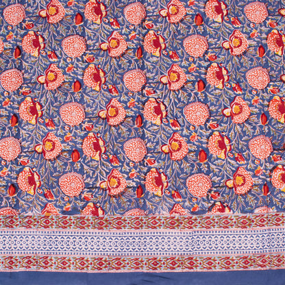 Elegant Floral Dining Table Cover in Hand Block Printed Cotton - 60x90