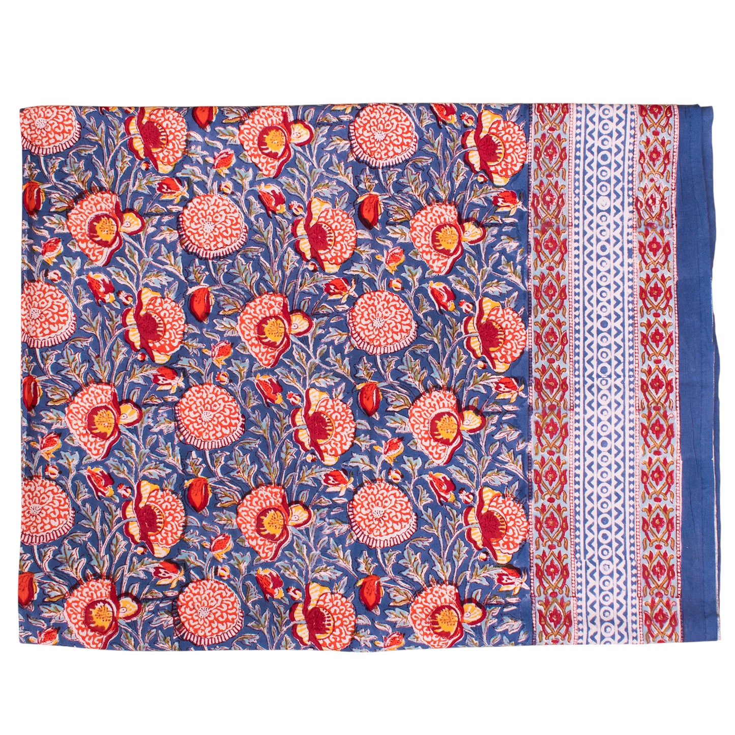 Elegant Floral Dining Table Cover in Hand Block Printed Cotton - 60x90