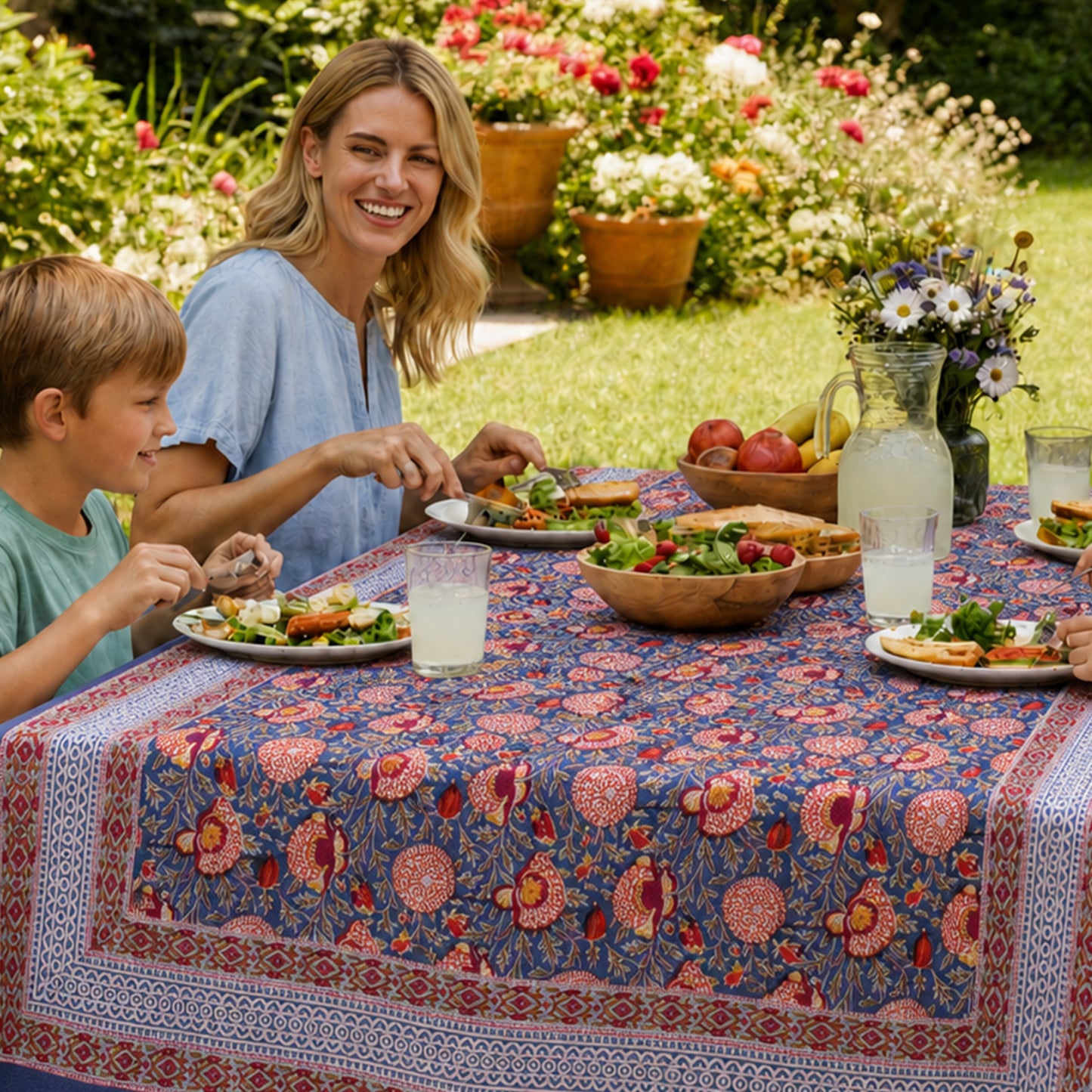 Elegant Floral Dining Table Cover in Hand Block Printed Cotton - 60x90