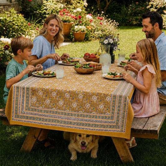 Boho Cotton Table Cover with Traditional Block Print Design - 60x90