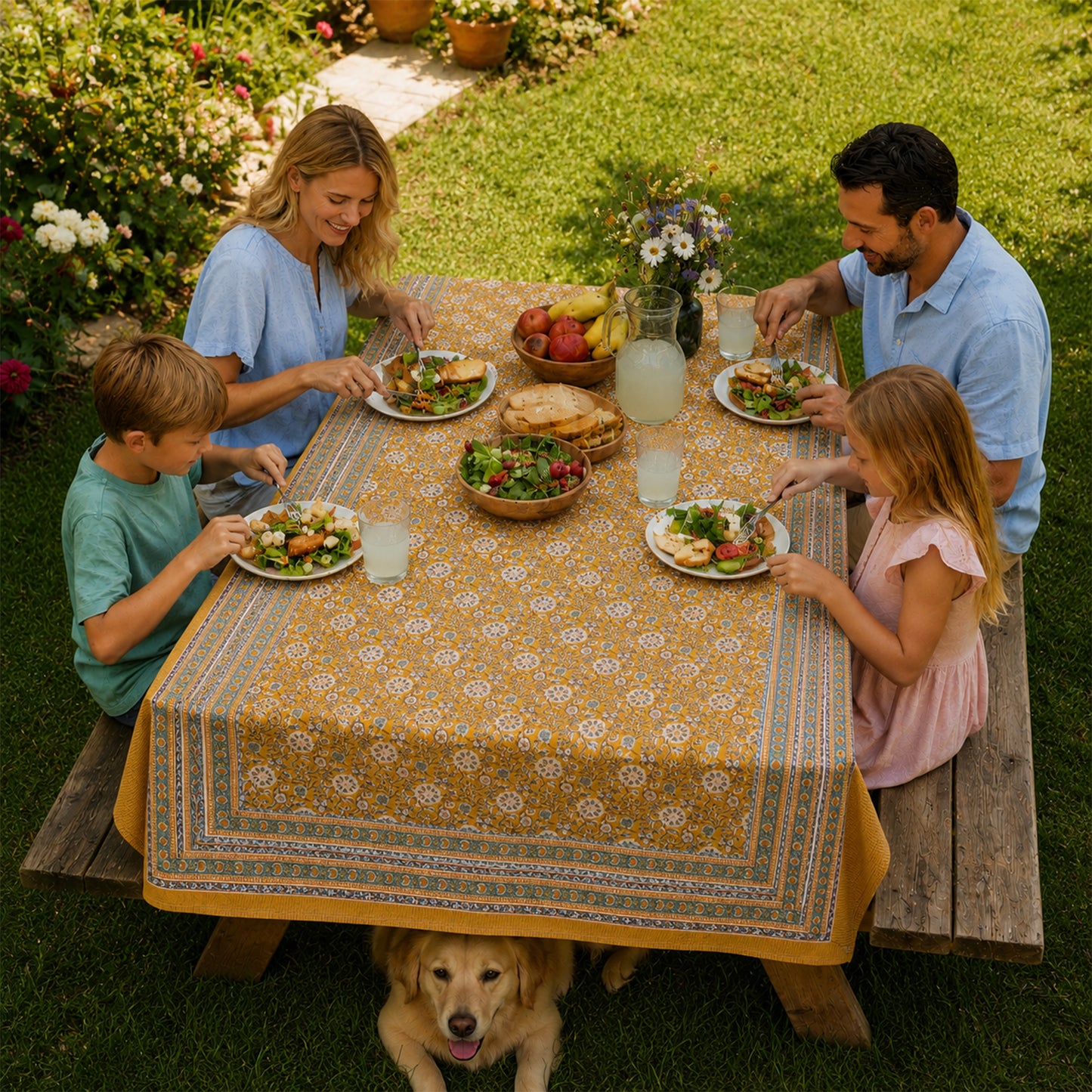 Boho Cotton Table Cover with Traditional Block Print Design - 60x90