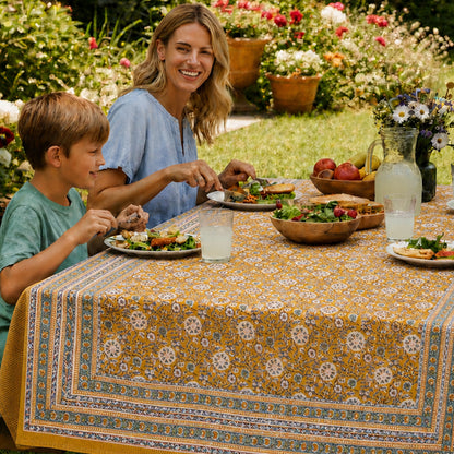 Boho Cotton Table Cover with Traditional Block Print Design - 60x90