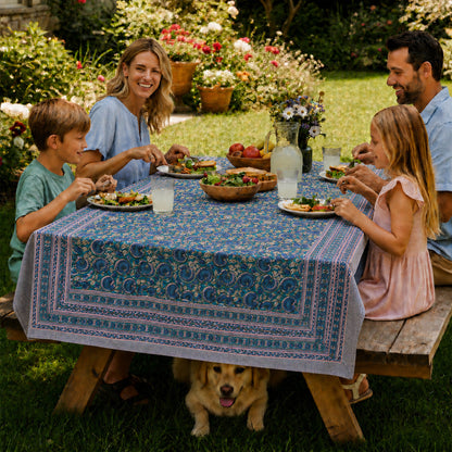 Floral Block Print Table Cover – Soft Cotton Dining Tablecloth - 60x90