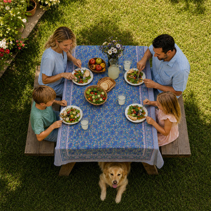 Floral Block Print Table Cover – Soft Cotton Dining Tablecloth - 60x90