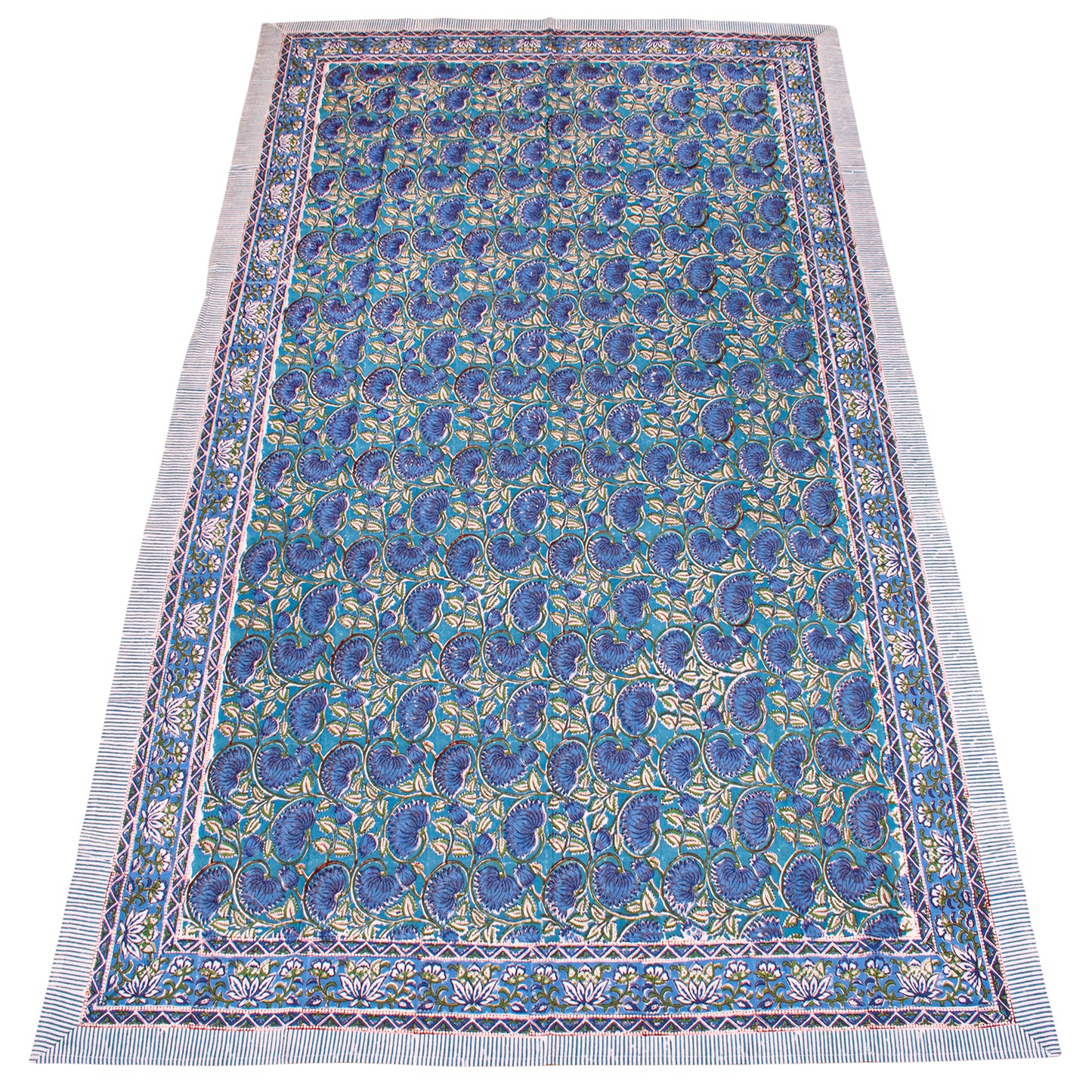 Floral Block Print Table Cover – Soft Cotton Dining Tablecloth - 60x90