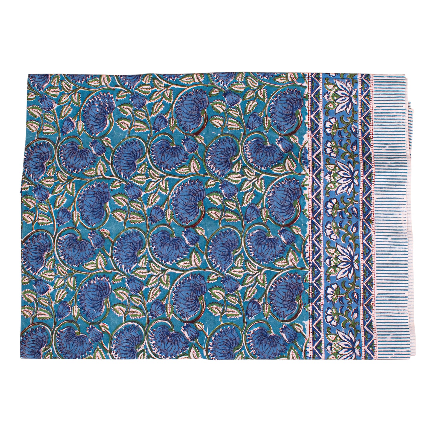 Floral Block Print Table Cover – Soft Cotton Dining Tablecloth - 60x90