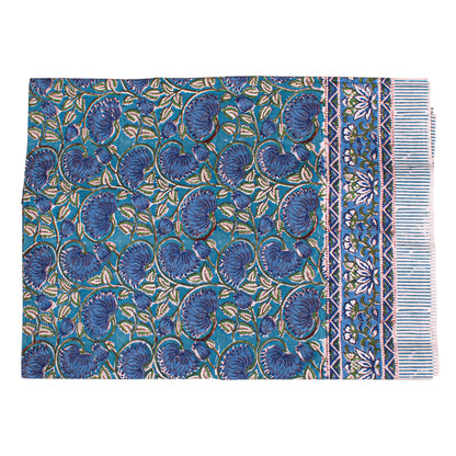 Floral Block Print Table Cover – Soft Cotton Dining Tablecloth - 60x90