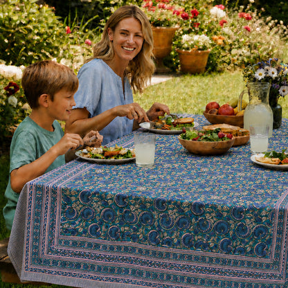 Floral Block Print Table Cover – Soft Cotton Dining Tablecloth - 60x90
