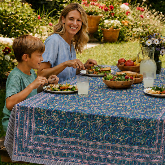 Floral Block Print Table Cover – Soft Cotton Dining Tablecloth - 60x90