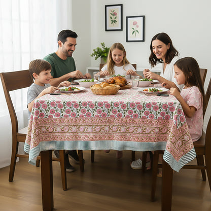 Block Print Tablecloth, 100% Cotton Table Cover, Artistic Dining Room Decor, Handmade Table Linen