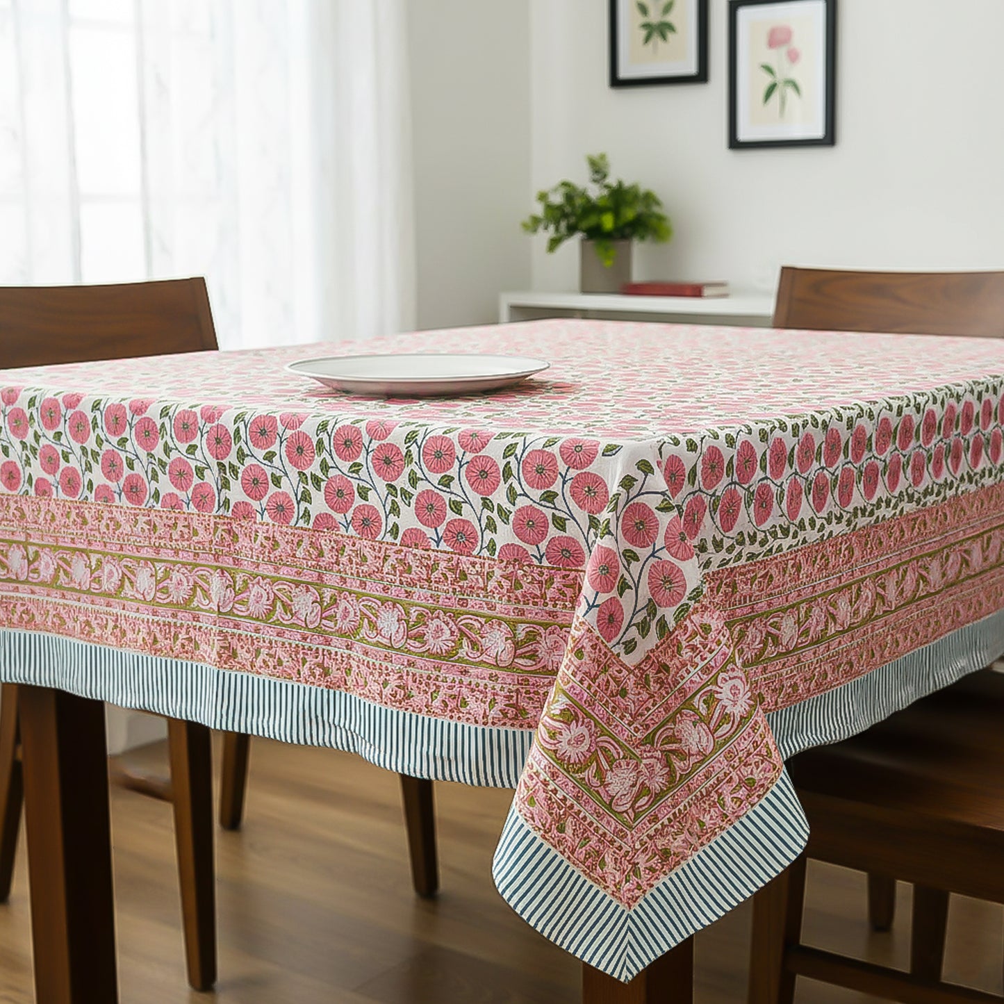 Block Print Tablecloth, 100% Cotton Table Cover, Artistic Dining Room Decor, Handmade Table Linen