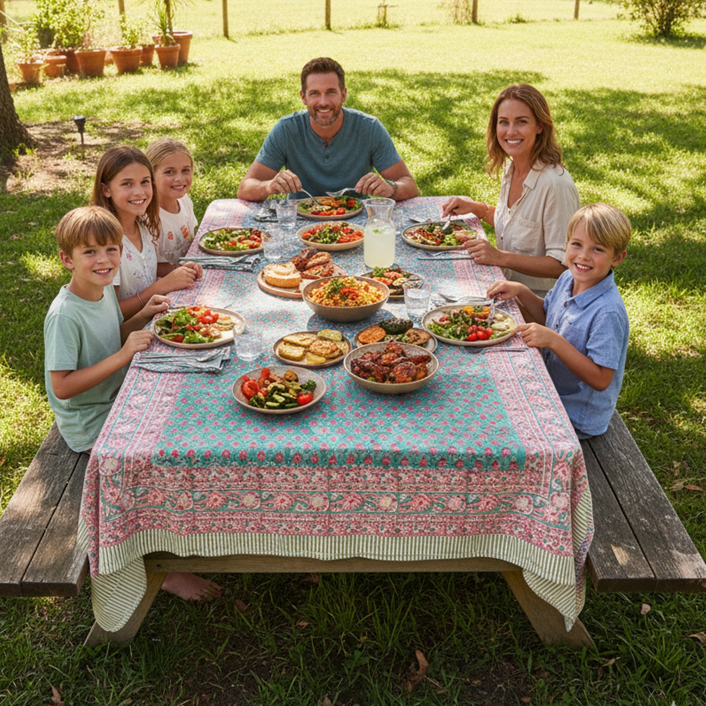 Floral Block Print Tablecloth, Cotton Dining Table Cover, Bohemian Home Decor, Handmade Kitchen Table Linen
