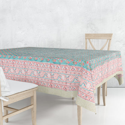 Floral Block Print Tablecloth, Cotton Dining Table Cover, Bohemian Home Decor, Handmade Kitchen Table Linen