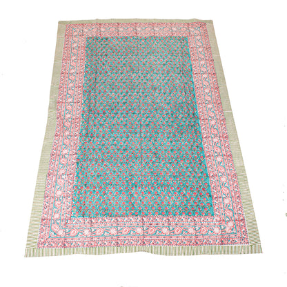 Floral Block Print Tablecloth, Cotton Dining Table Cover, Bohemian Home Decor, Handmade Kitchen Table Linen