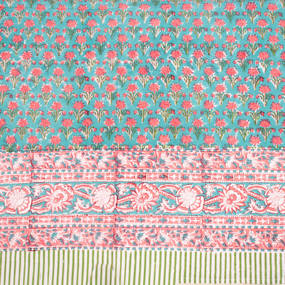 Floral Block Print Tablecloth, Cotton Dining Table Cover, Bohemian Home Decor, Handmade Kitchen Table Linen