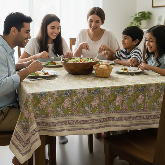 Paisley Block Print Cotton Tablecloth, Rustic Farmhouse Dining Table Cover, Boho Chic Home Linen, Handmade Textile
