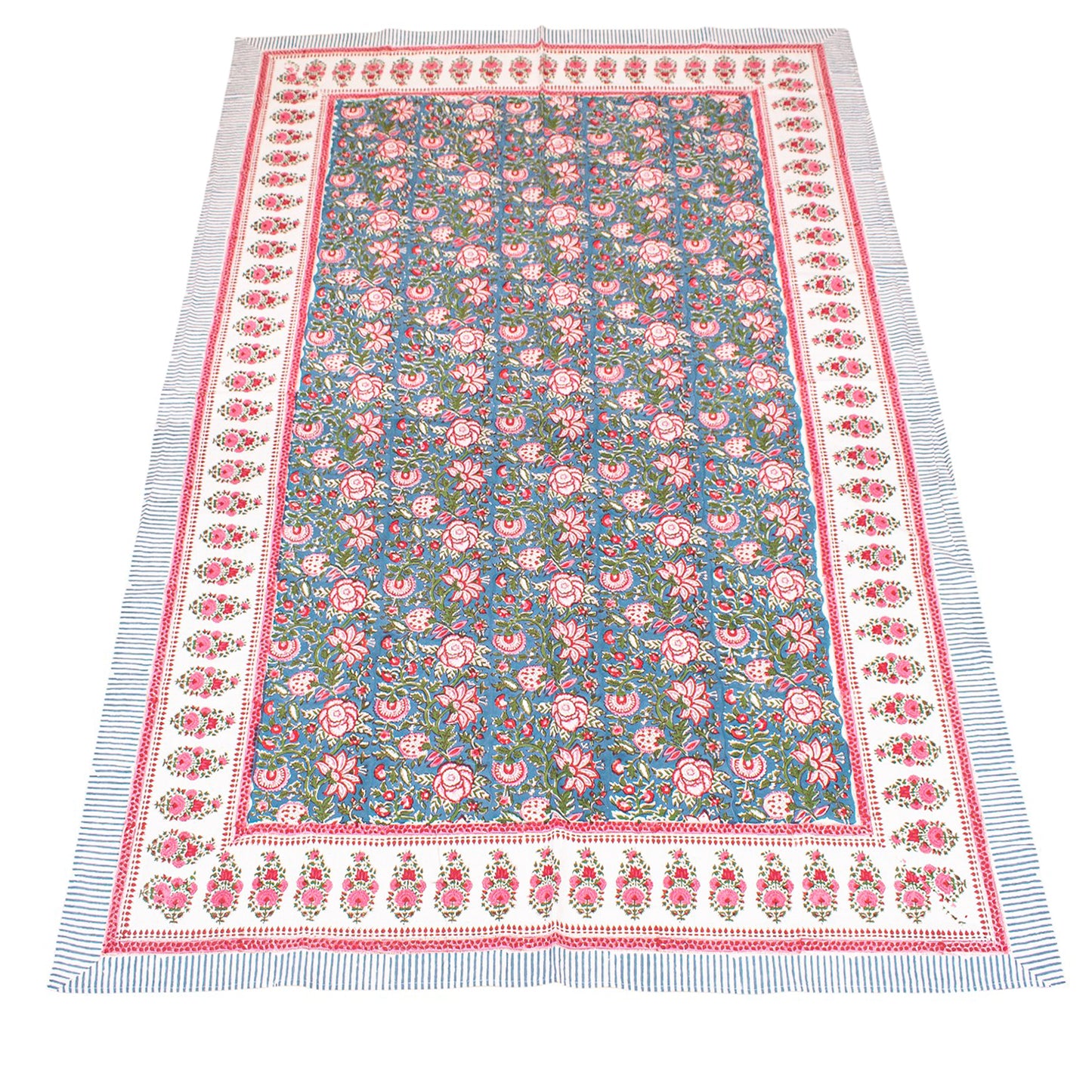 Hand Block Printed Cotton Tablecloth, Botanical Print Dining Table Cover, Modern Boho Farmhouse Decor