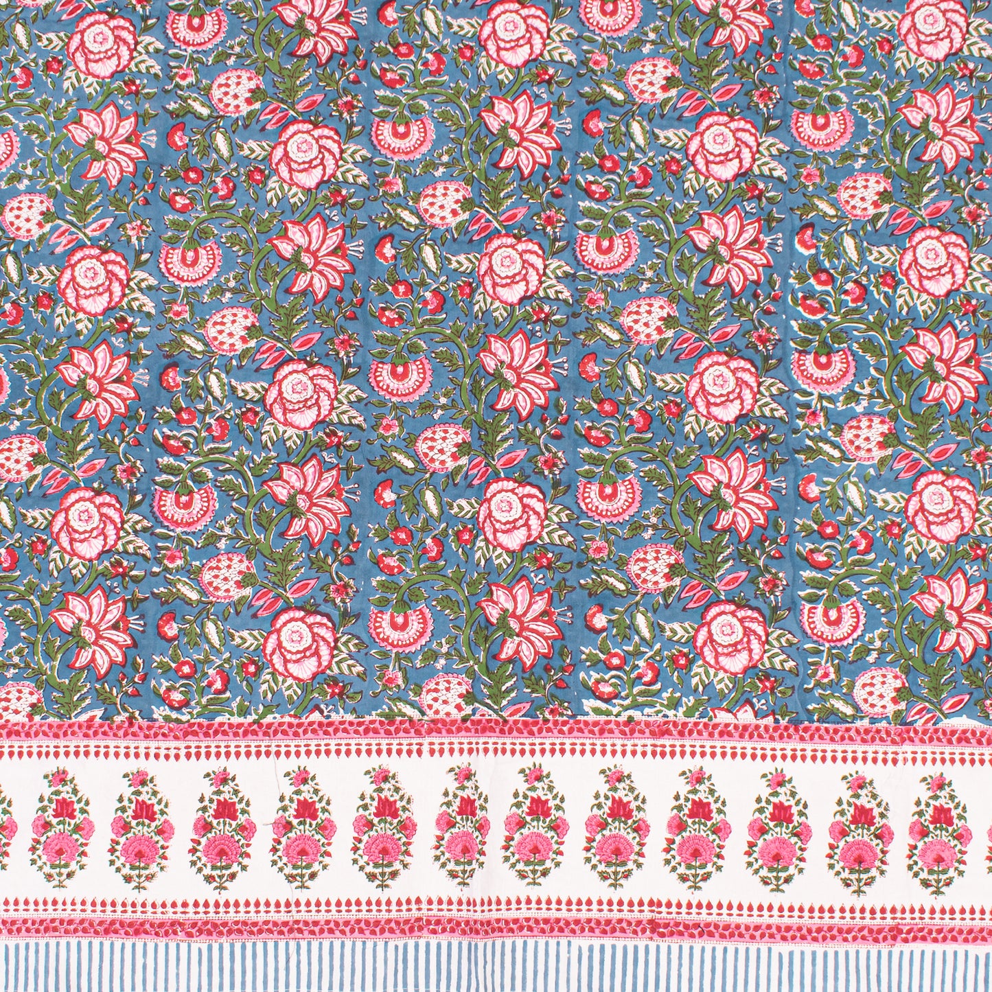 Hand Block Printed Cotton Tablecloth, Botanical Print Dining Table Cover, Modern Boho Farmhouse Decor