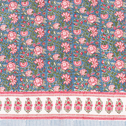 Hand Block Printed Cotton Tablecloth, Botanical Print Dining Table Cover, Modern Boho Farmhouse Decor