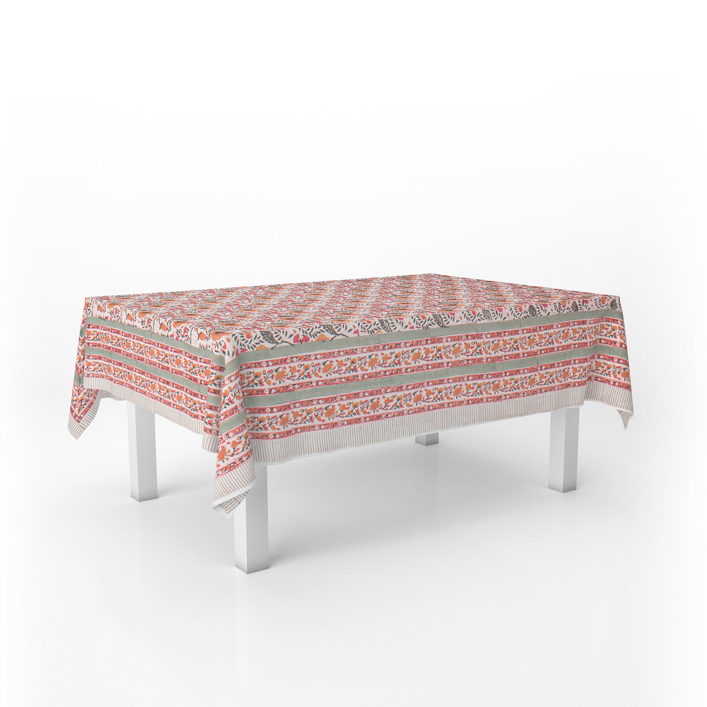 Cotton Tablecloth Block Print, Floral Hand Printed Table Cover, Eco-Friendly Dining Room Textile