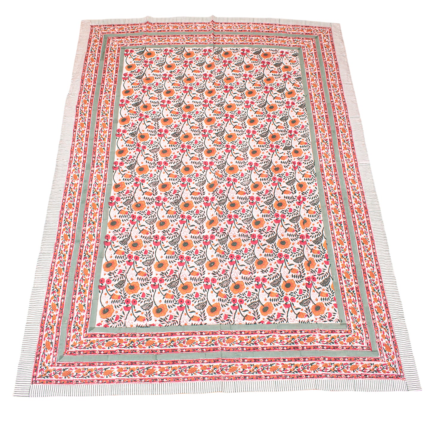 Cotton Tablecloth Block Print, Floral Hand Printed Table Cover, Eco-Friendly Dining Room Textile