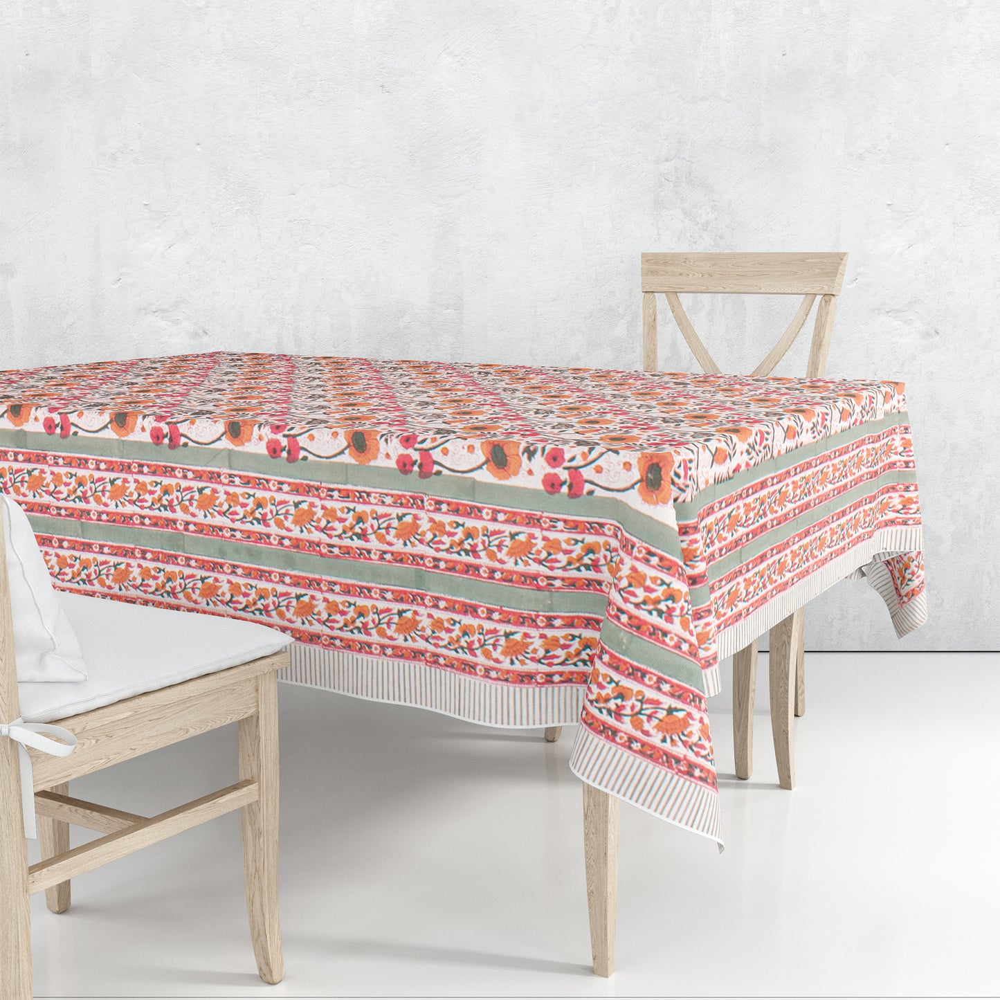 Cotton Tablecloth Block Print, Floral Hand Printed Table Cover, Eco-Friendly Dining Room Textile