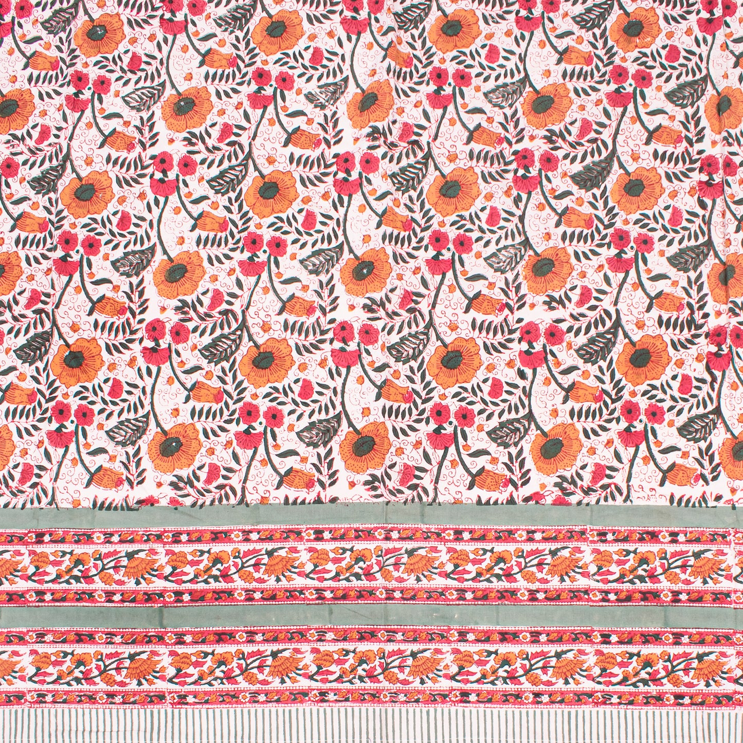 Cotton Tablecloth Block Print, Floral Hand Printed Table Cover, Eco-Friendly Dining Room Textile