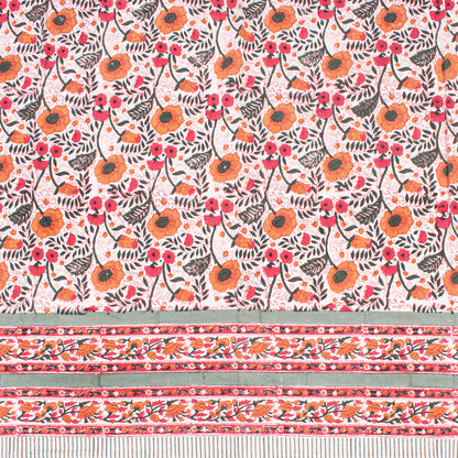 Cotton Tablecloth Block Print, Floral Hand Printed Table Cover, Eco-Friendly Dining Room Textile