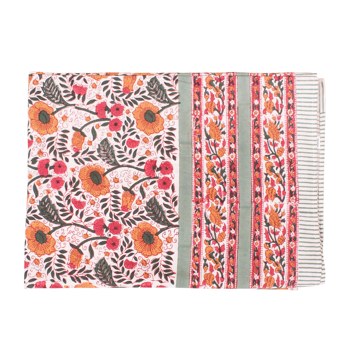 Cotton Tablecloth Block Print, Floral Hand Printed Table Cover, Eco-Friendly Dining Room Textile