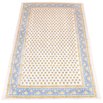 Block Print Cotton Tablecloth Rectangle, Handmade Floral Table Cover, Boho Chic Dining Decor, Soft Cotton Table Linen