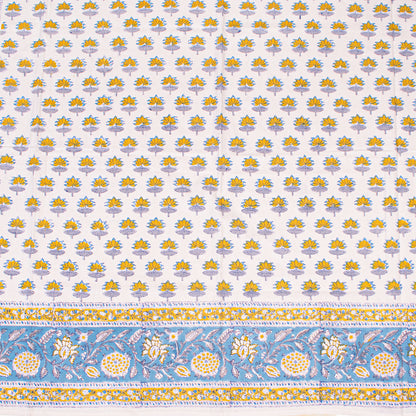 Block Print Cotton Tablecloth Rectangle, Handmade Floral Table Cover, Boho Chic Dining Decor, Soft Cotton Table Linen