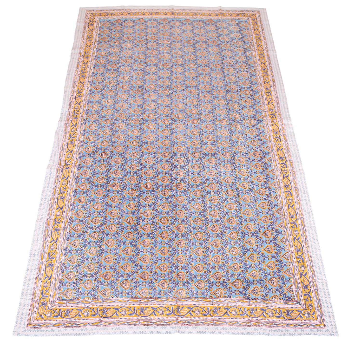 Hand Block Print Cotton Tablecloth, Boho Floral Table Cover, Handmade Dining Room Decor