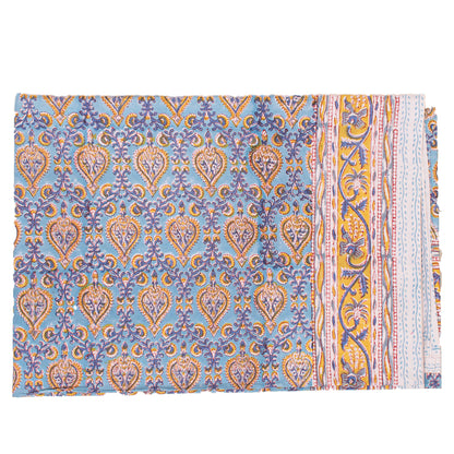 Hand Block Print Cotton Tablecloth, Boho Floral Table Cover, Handmade Dining Room Decor