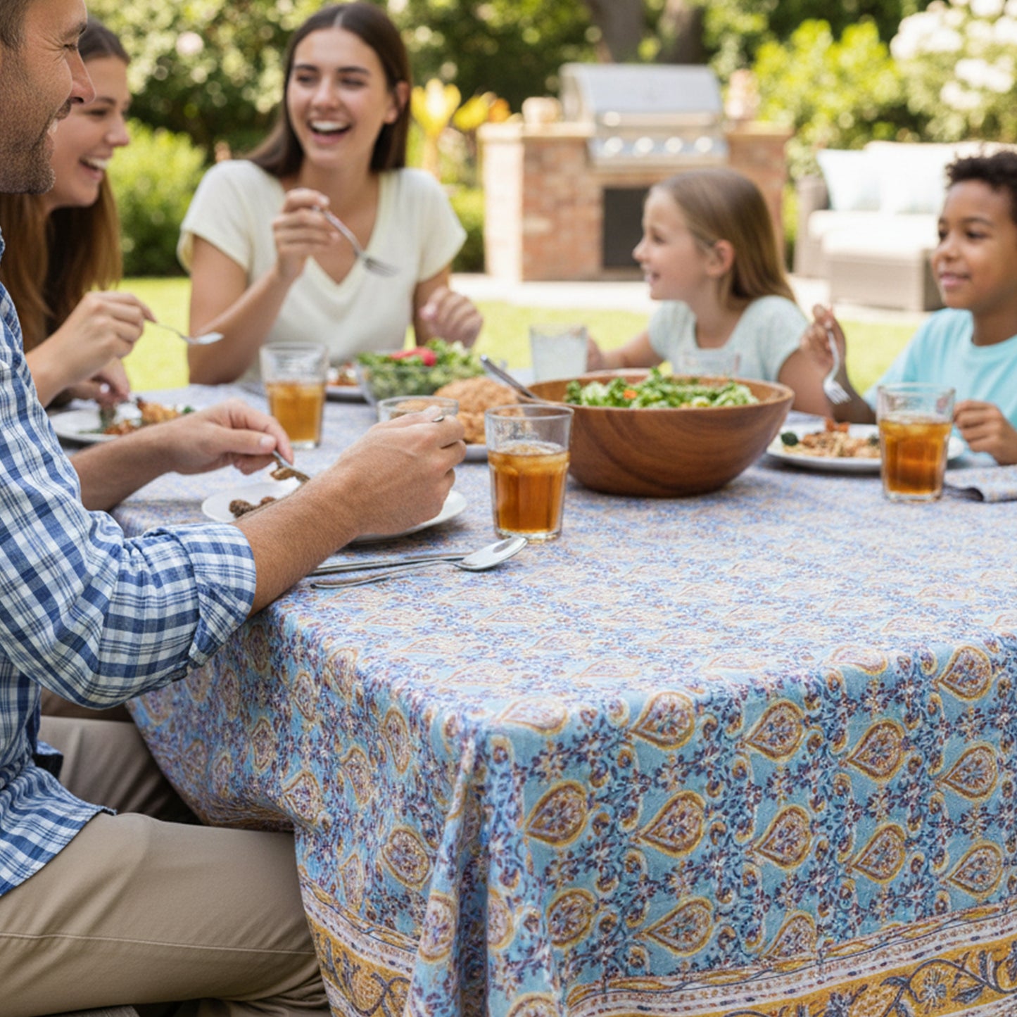 Hand Block Print Cotton Tablecloth, Boho Floral Table Cover, Handmade Dining Room Decor