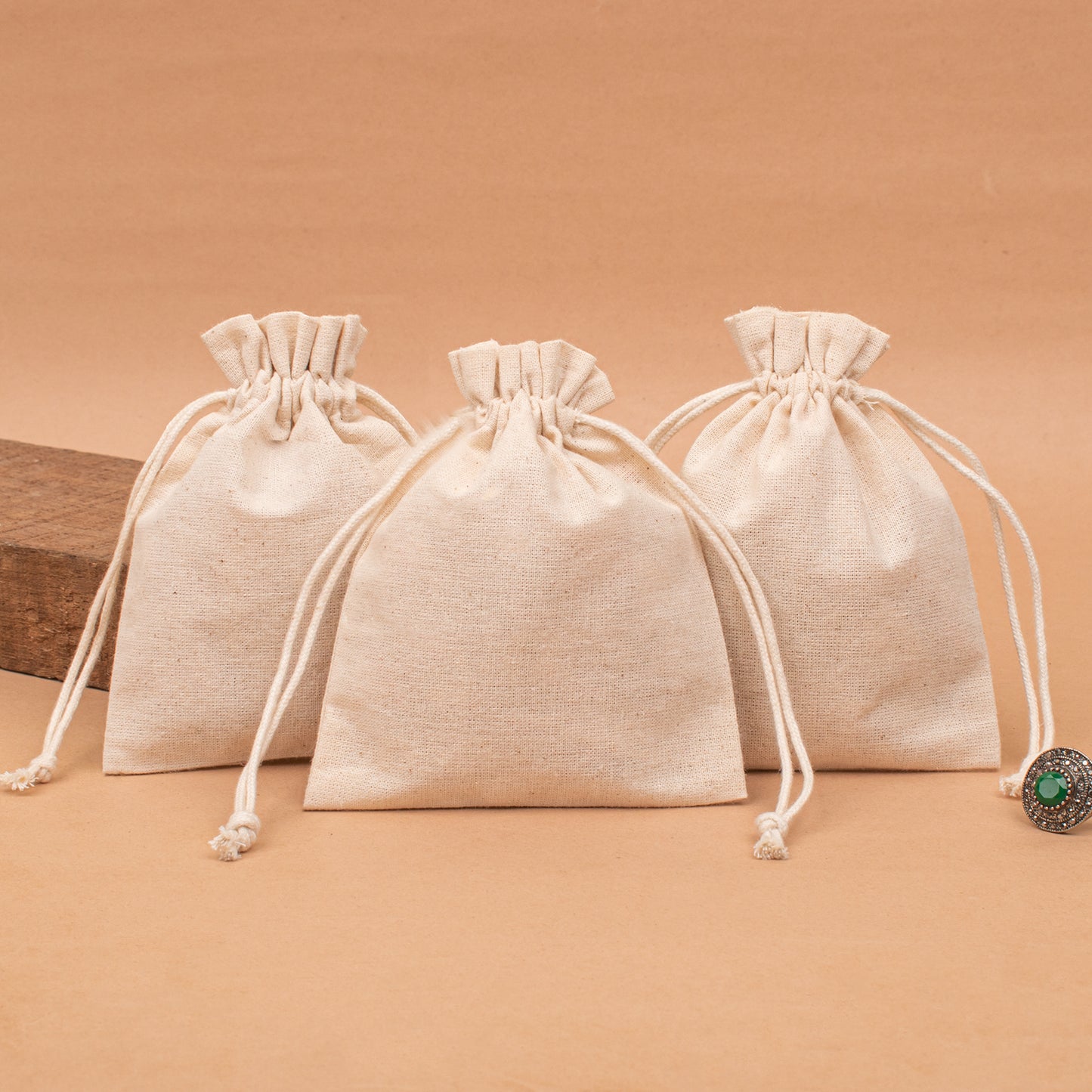 Pack of 20 pcs - Natural Cotton Pouches, Personalized Drawstring Jewelry Bag with Logo, Organic Small Fabric Bags