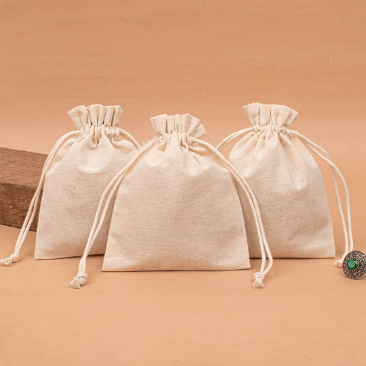 Pack of 20 pcs - Natural Cotton Pouches, Personalized Drawstring Jewelry Bag with Logo, Organic Small Fabric Bags