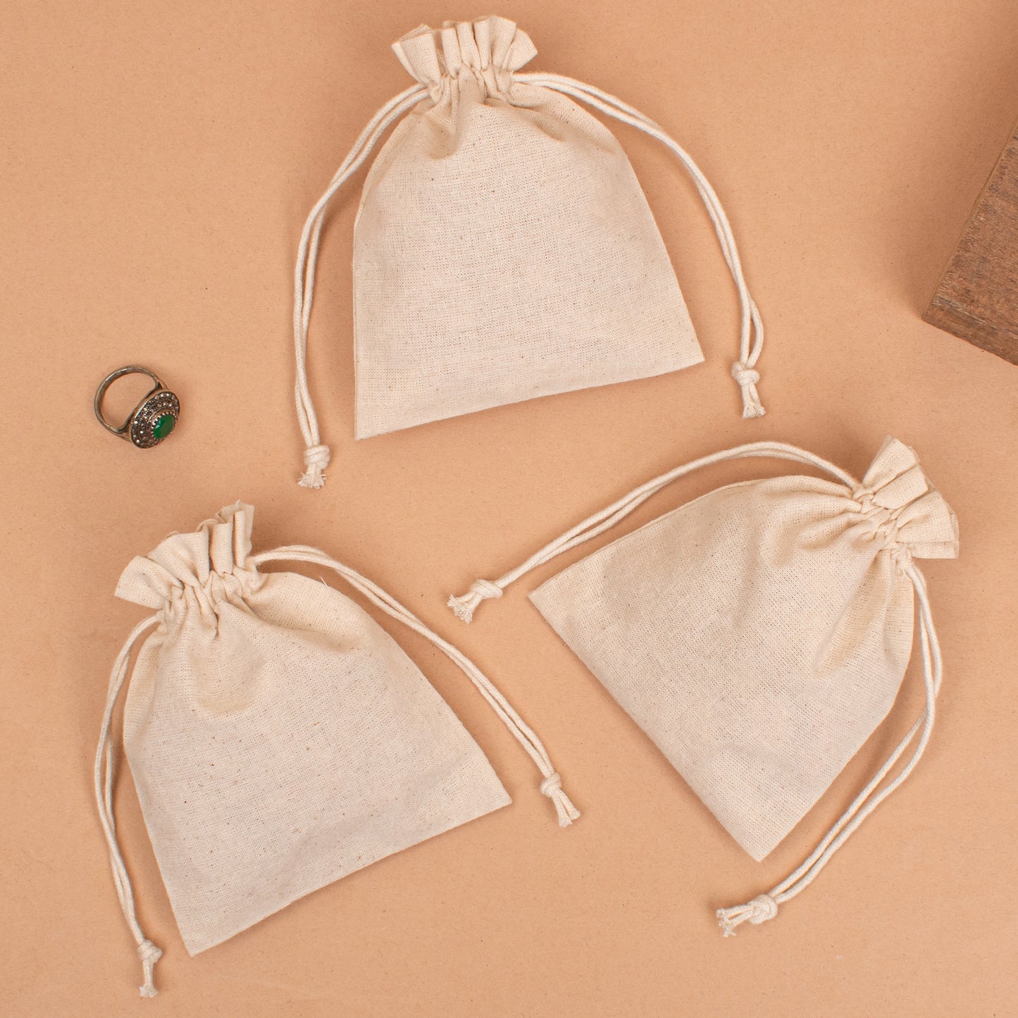 Pack of 20 pcs - Natural Cotton Pouches, Personalized Drawstring Jewelry Bag with Logo, Organic Small Fabric Bags