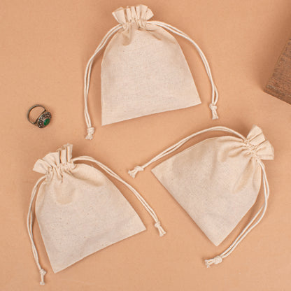 Pack of 20 pcs - Natural Cotton Pouches, Personalized Drawstring Jewelry Bag with Logo, Organic Small Fabric Bags