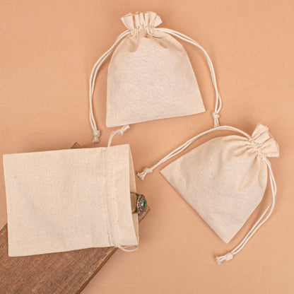 Pack of 20 pcs - Natural Cotton Pouches, Personalized Drawstring Jewelry Bag with Logo, Organic Small Fabric Bags