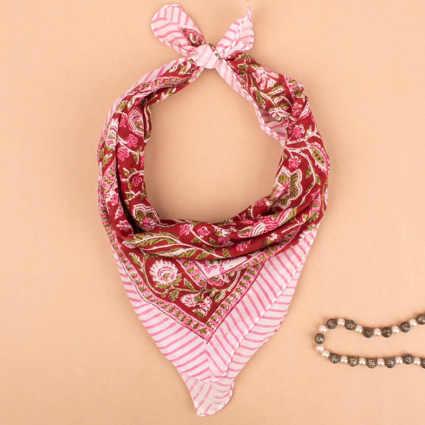 Ethnic Hand Block Printed Bandana, Cotton Headwrap For Men, Women, Kids & Pets, Vintage Style Boho Neck Scarf & Wrist Accessory